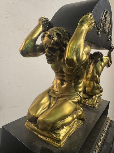 ANTIQUE BRONZE EBONIZED WOOD DRAPED KNEELING NUDE MEN SCULPTURE