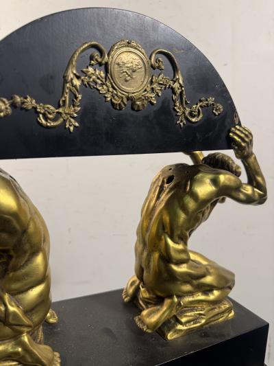 ANTIQUE BRONZE EBONIZED WOOD DRAPED KNEELING NUDE MEN SCULPTURE