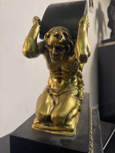 ANTIQUE BRONZE EBONIZED WOOD DRAPED KNEELING NUDE MEN SCULPTURE