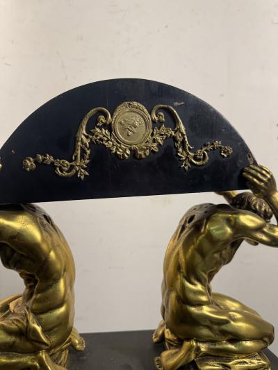 ANTIQUE BRONZE EBONIZED WOOD DRAPED KNEELING NUDE MEN SCULPTURE