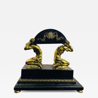 ANTIQUE BRONZE EBONIZED WOOD DRAPED KNEELING NUDE MEN SCULPTURE