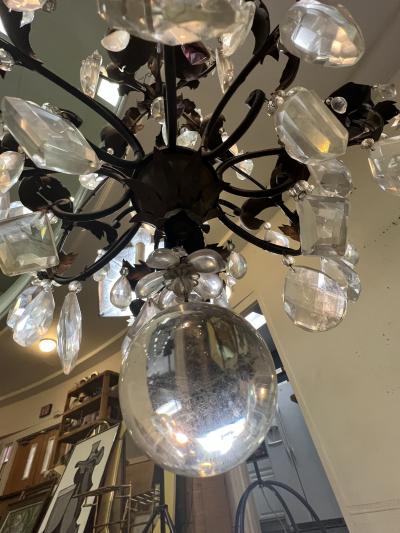 ANTIQUE BRONZE MULTI TEAR DROP CRYSTAL AND FLORET CHANDELIER WITH CRYSTAL BALLS