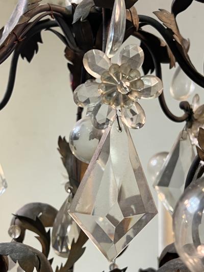 ANTIQUE BRONZE MULTI TEAR DROP CRYSTAL AND FLORET CHANDELIER WITH CRYSTAL BALLS
