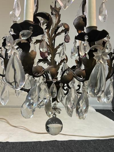 ANTIQUE BRONZE MULTI TEAR DROP CRYSTAL AND FLORET CHANDELIER WITH CRYSTAL BALLS