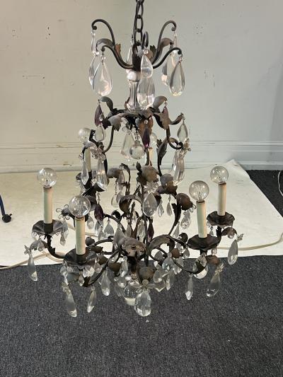 ANTIQUE BRONZE MULTI TEAR DROP CRYSTAL AND FLORET CHANDELIER WITH CRYSTAL BALLS