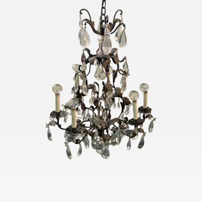 ANTIQUE BRONZE MULTI TEAR DROP CRYSTAL AND FLORET CHANDELIER WITH CRYSTAL BALLS