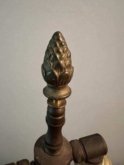 ANTIQUE CHINESE BLACK AND WHITE FLORAL CERAMIC LAMP WITH BRONZE MOUNTS