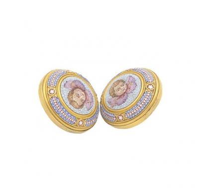 ANTIQUE CUPID MICRO MOSAIC 18K GOLD EARRINGS