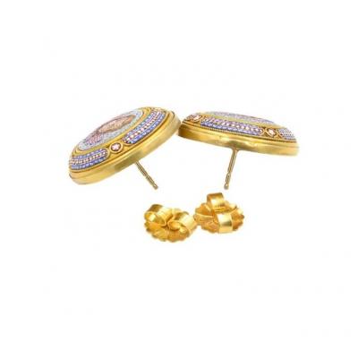 ANTIQUE CUPID MICRO MOSAIC 18K GOLD EARRINGS