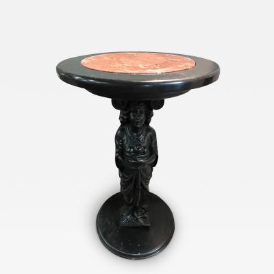 ANTIQUE EBONIZED WOOD AND ROUGE MARBLE GODDESS PEDESTAL