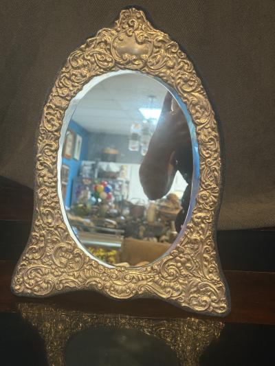 ANTIQUE ENGLISH STERLING SILVER REPOUSEE MIRROR