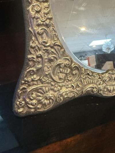 ANTIQUE ENGLISH STERLING SILVER REPOUSEE MIRROR