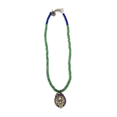 ANTIQUE FRENCH FIRST COMMUNION CHARM ON A JADE AND SODALITE NECKLACE