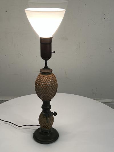 ANTIQUE FRENCH SELZTER MAKER LAMP WITH ORIGINAL MATCHING SHADE