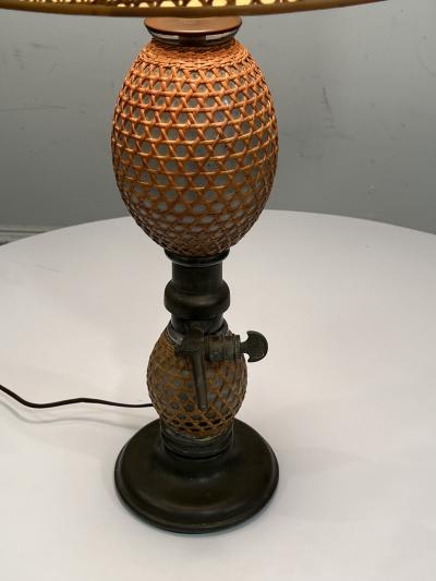 ANTIQUE FRENCH SELZTER MAKER LAMP WITH ORIGINAL MATCHING SHADE