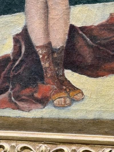 ANTIQUE GRECIAN WOMAN UNDRESSING NEAR POOL FOUNTAIN PAINTING