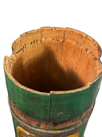 ANTIQUE HAND PAINTED HORSE RIDER ROSES WOOD BUTTER CHURN NOW UMBRELLA STAND