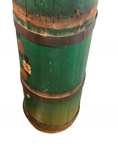 ANTIQUE HAND PAINTED HORSE RIDER ROSES WOOD BUTTER CHURN NOW UMBRELLA STAND