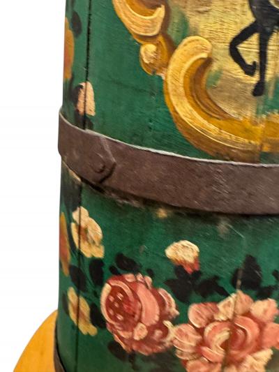 ANTIQUE HAND PAINTED HORSE RIDER ROSES WOOD BUTTER CHURN NOW UMBRELLA STAND