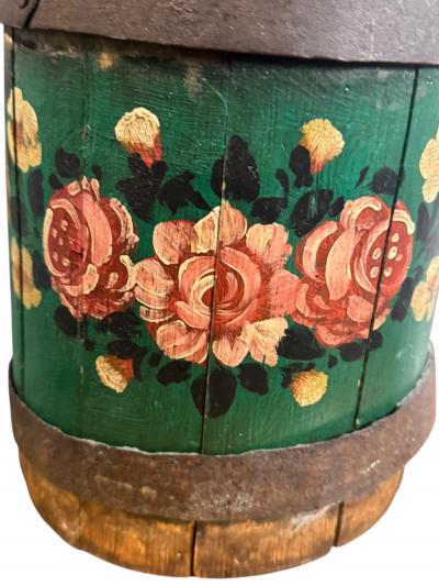 ANTIQUE HAND PAINTED HORSE RIDER ROSES WOOD BUTTER CHURN NOW UMBRELLA STAND