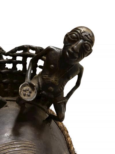 ANTIQUE HIGHLY DECORATED BRONZE AFRICAN CEREMONIAL MASK