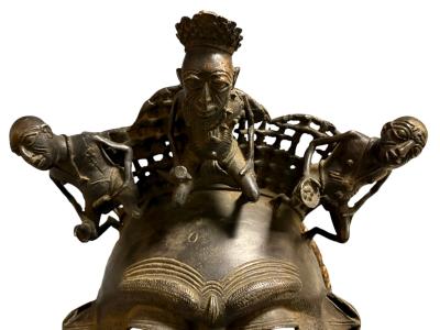 ANTIQUE HIGHLY DECORATED BRONZE AFRICAN CEREMONIAL MASK