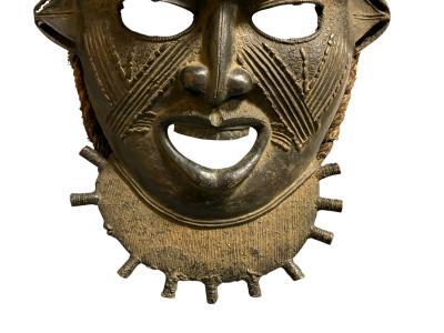 ANTIQUE HIGHLY DECORATED BRONZE AFRICAN CEREMONIAL MASK