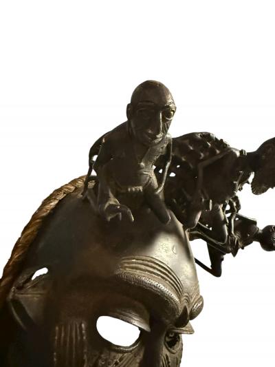 ANTIQUE HIGHLY DECORATED BRONZE AFRICAN CEREMONIAL MASK