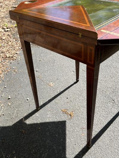 ANTIQUE INLAID ENVELOPE GAME TABLE