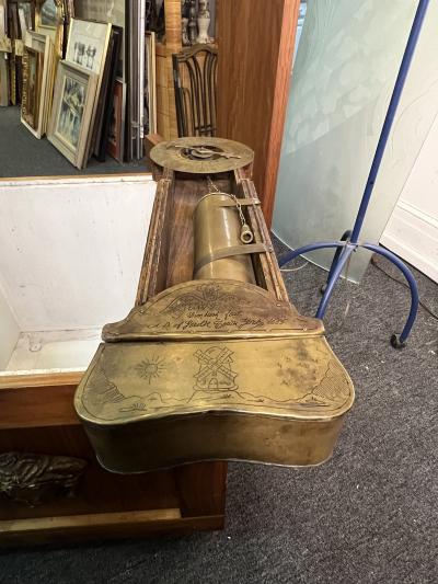 ANTIQUE ITALIAN BRASS AND WOOD WATER CLOCK