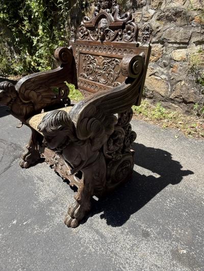 ANTIQUE ITALIAN FANTASTICAL BEASTS BEAUTIES CARVED RENAISSANCE THRONE CHAIR