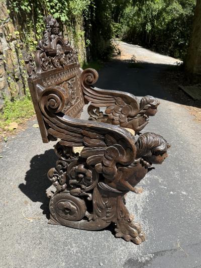 ANTIQUE ITALIAN FANTASTICAL BEASTS BEAUTIES CARVED RENAISSANCE THRONE CHAIR