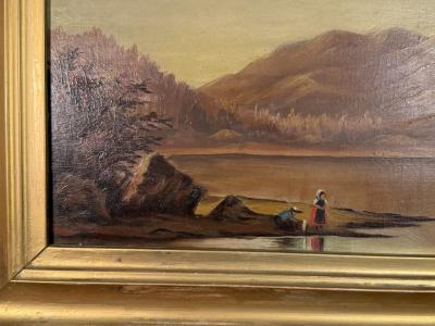 ANTIQUE LAKE VISTA MOUNTAIN LANDSCAPE PAINTING IN ORIGINAL FRAME