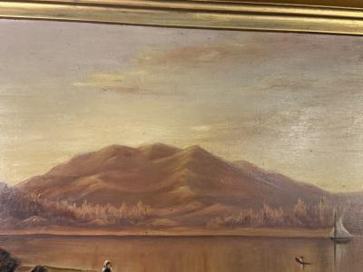 ANTIQUE LAKE VISTA MOUNTAIN LANDSCAPE PAINTING IN ORIGINAL FRAME