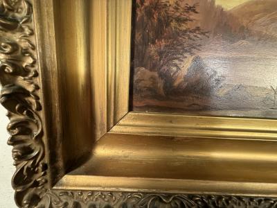 ANTIQUE LAKE VISTA MOUNTAIN LANDSCAPE PAINTING IN ORIGINAL FRAME
