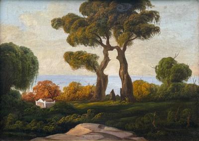 ANTIQUE NAPOLEONS TOMB IN LANDSCAPE PAINTING