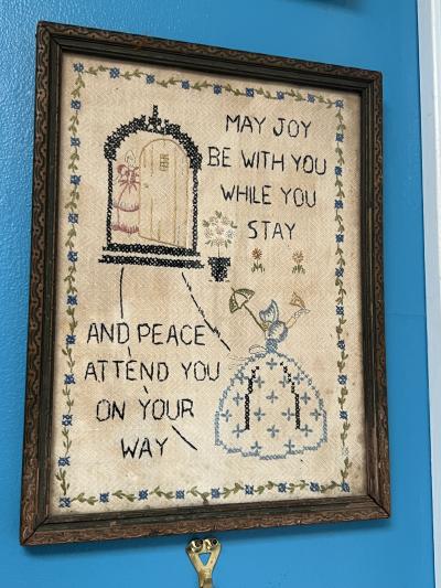 ANTIQUE NEEDLE POINT SAMPLER WITH SWEET MESSAGE