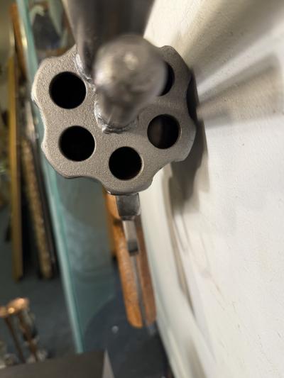 ANTIQUE OAK AND METAL GUN TRADE SIGN
