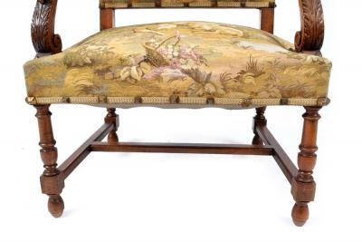 ANTIQUE OPEN ARMCHAIR NEO RENAISSANCE STYLE TAPESTRY UPHOLSTERY