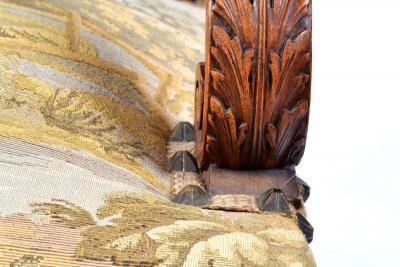 ANTIQUE OPEN ARMCHAIR NEO RENAISSANCE STYLE TAPESTRY UPHOLSTERY