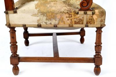 ANTIQUE OPEN ARMCHAIR NEO RENAISSANCE STYLE TAPESTRY UPHOLSTERY
