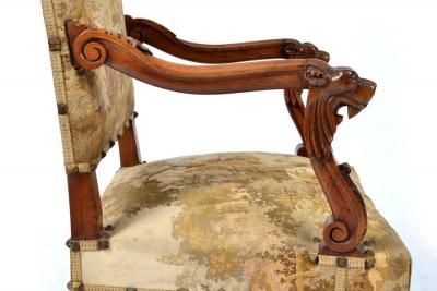 ANTIQUE OPEN ARMCHAIR NEO RENAISSANCE STYLE TAPESTRY UPHOLSTERY
