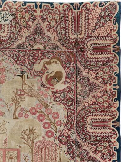 ANTIQUE PERSIAN LAVAR KERMAN PICTORIAL ACCENT CARPET