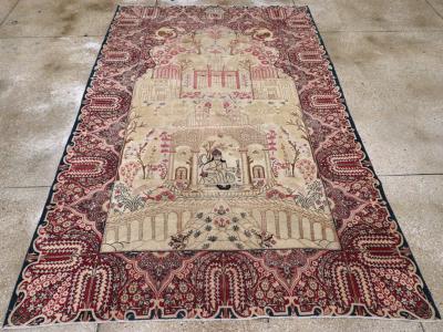 ANTIQUE PERSIAN LAVAR KERMAN PICTORIAL ACCENT CARPET