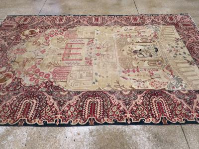 ANTIQUE PERSIAN LAVAR KERMAN PICTORIAL ACCENT CARPET