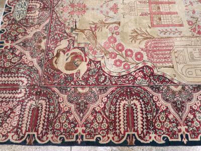 ANTIQUE PERSIAN LAVAR KERMAN PICTORIAL ACCENT CARPET