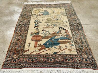 ANTIQUE PERSIAN TABRIZ HADJI JALILI PICTORIAL RUG