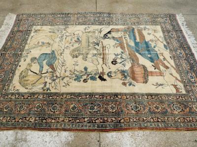 ANTIQUE PERSIAN TABRIZ HADJI JALILI PICTORIAL RUG