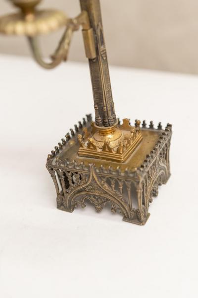 ANTIQUE RUSSIAN GOTHIC STYLE GILT BRONZE AND BRASS CANDLE HOLDER SCREEN