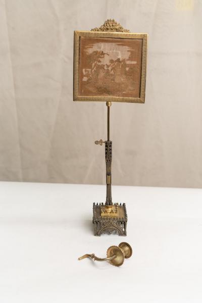 ANTIQUE RUSSIAN GOTHIC STYLE GILT BRONZE AND BRASS CANDLE HOLDER SCREEN